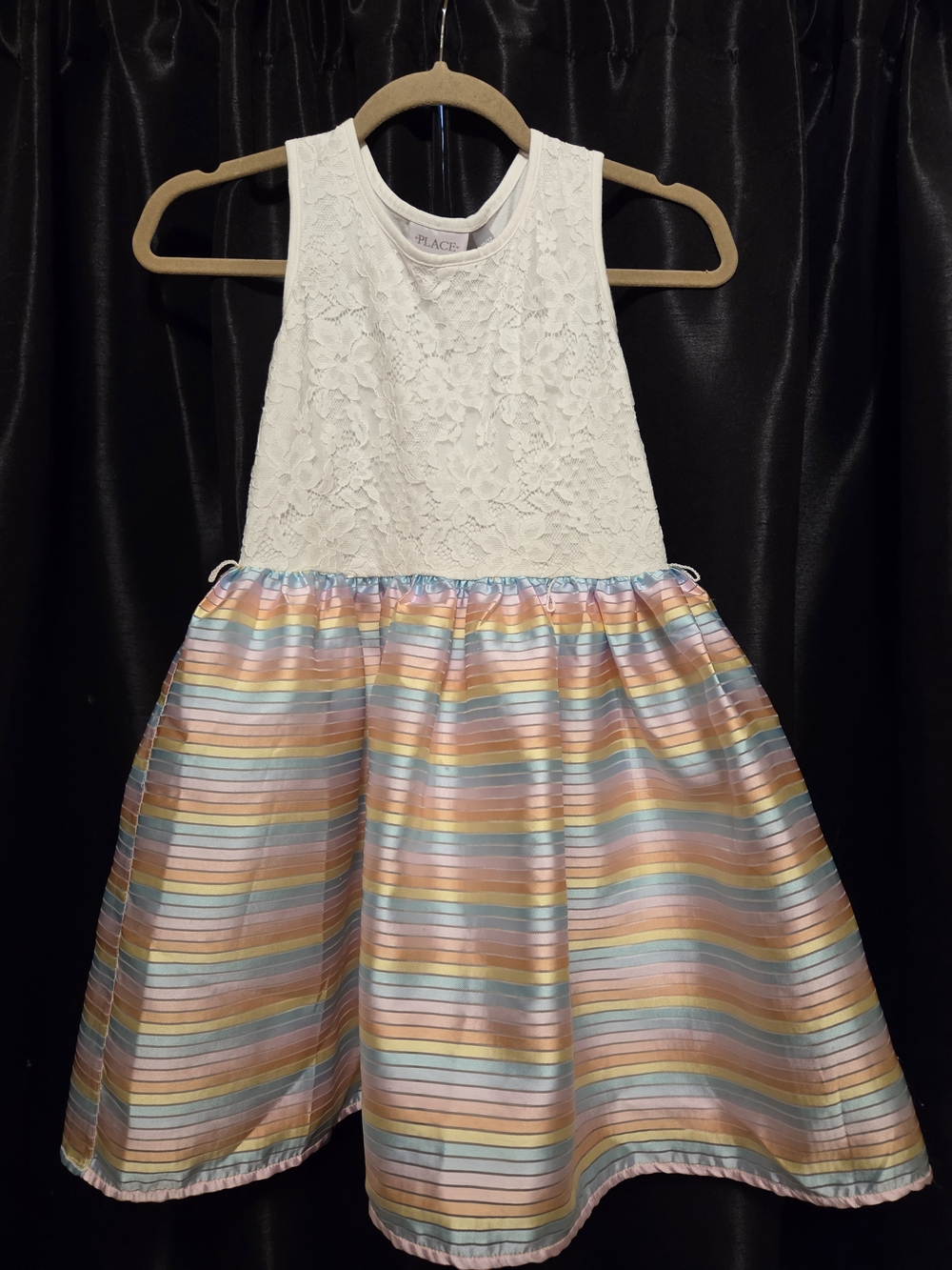 Place White Lace Top Multicolor Stripe Skirt Girls Formal Dress